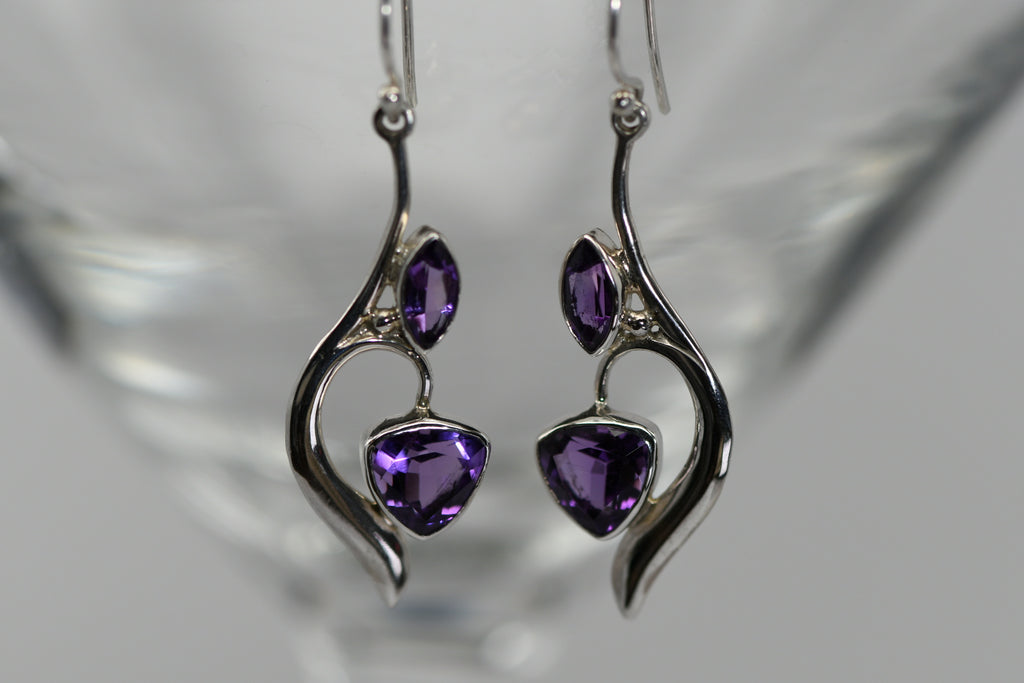 Two Stone drop dangle earrings - different stone options Amethyst and Peridot