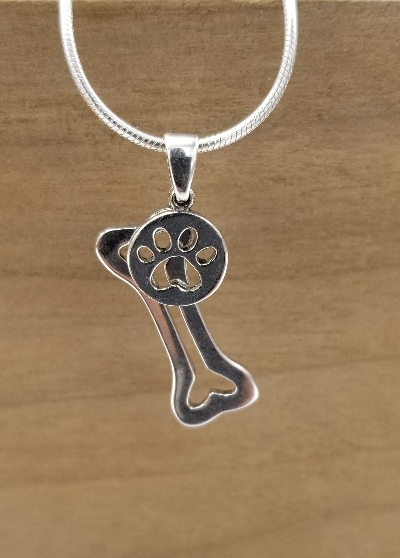 Dog Paw and Bone - Sterling Pendant