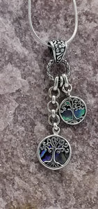 Double circle with abalone Tree of Life Pendant