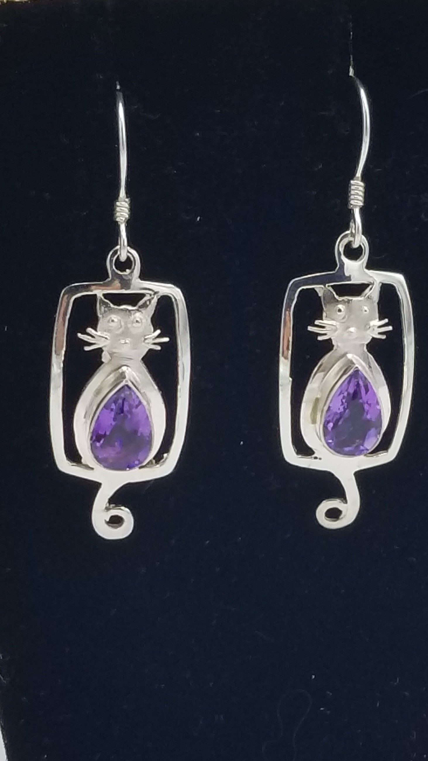 Cat earrings with Blue Quartz, Green Quartz or Amethyst