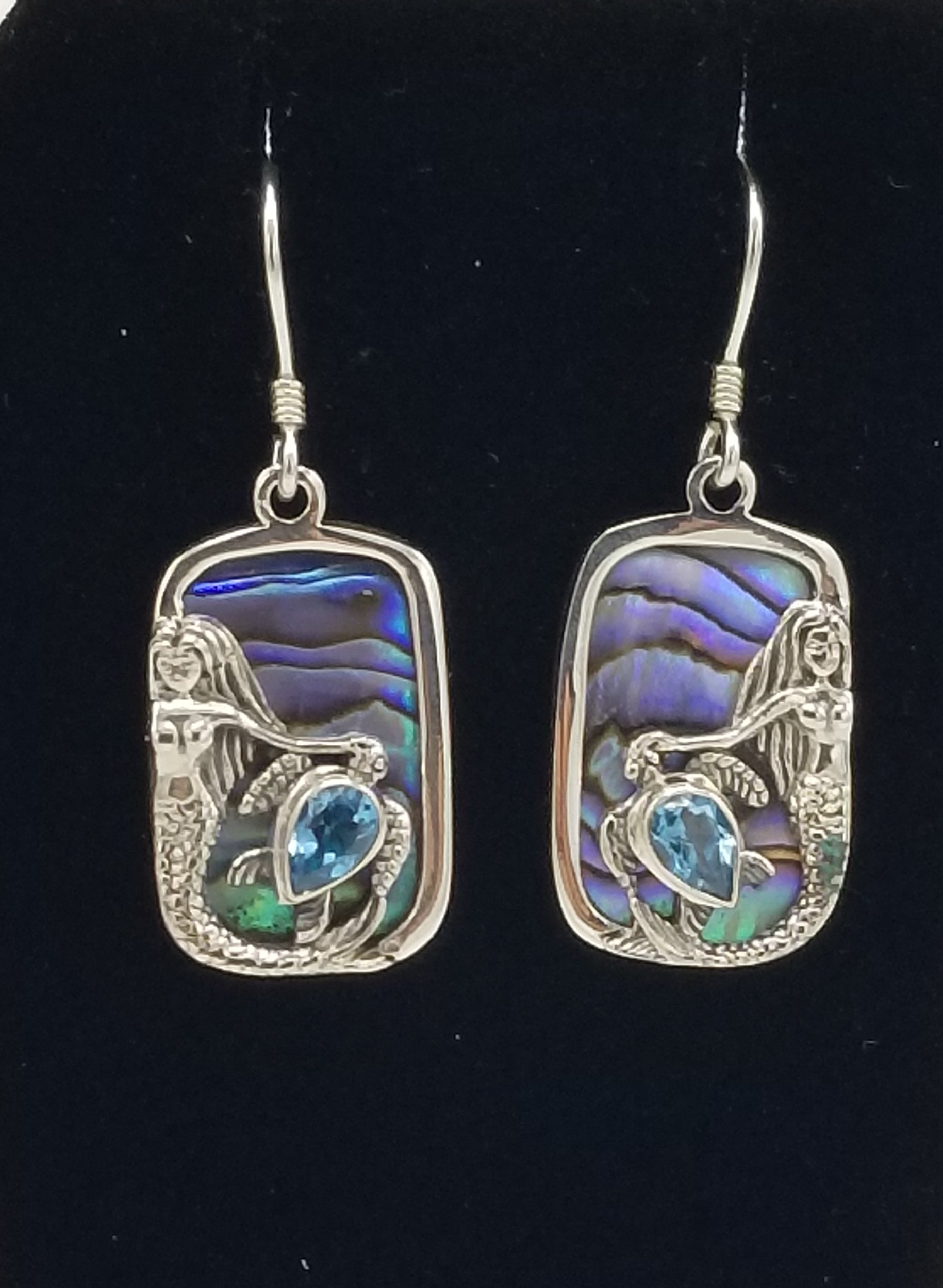 Mermaid earrings with Abalone and topaz or Abalone and Green Quartz