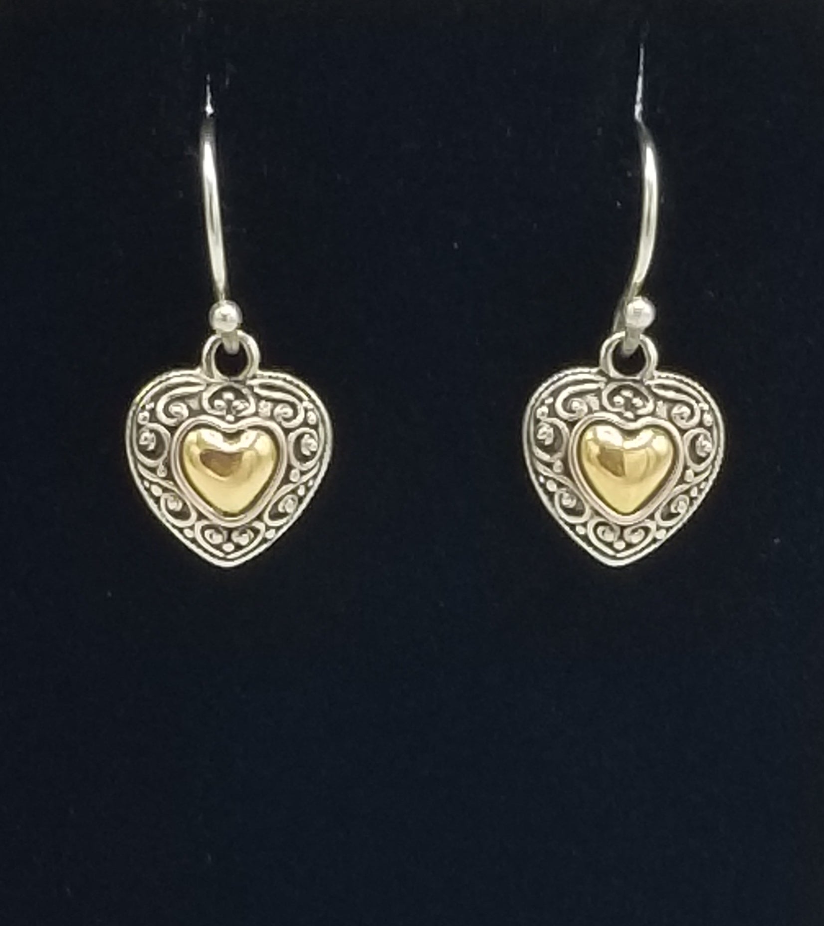 Heart two tone earrings - Sterling and gold tone