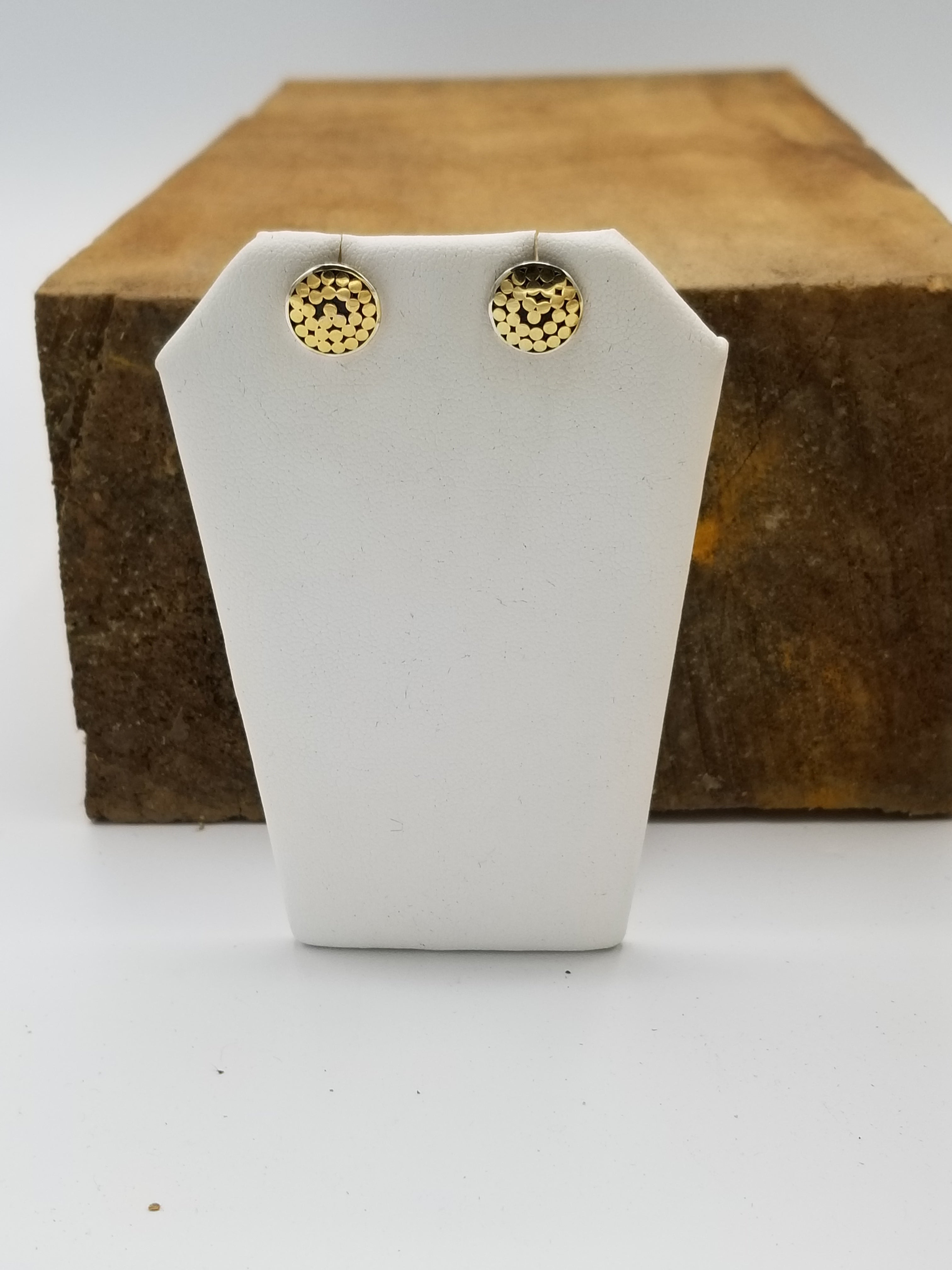 Button earrings with gold dots