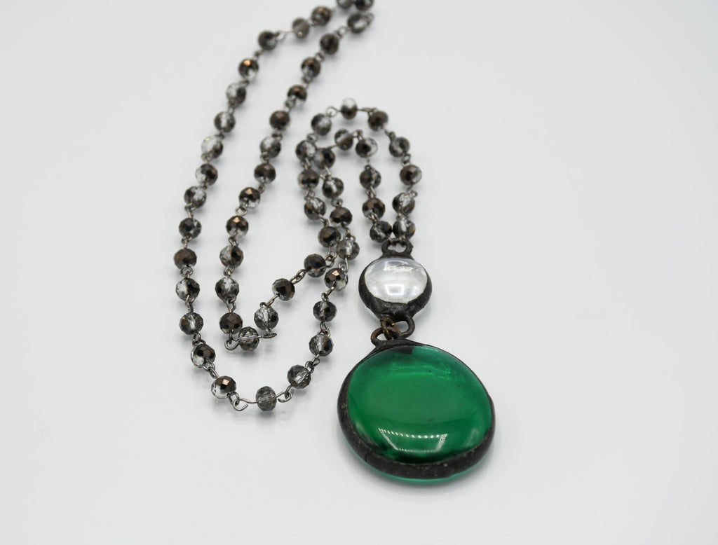 Emerald Green and clear glass soldered necklace