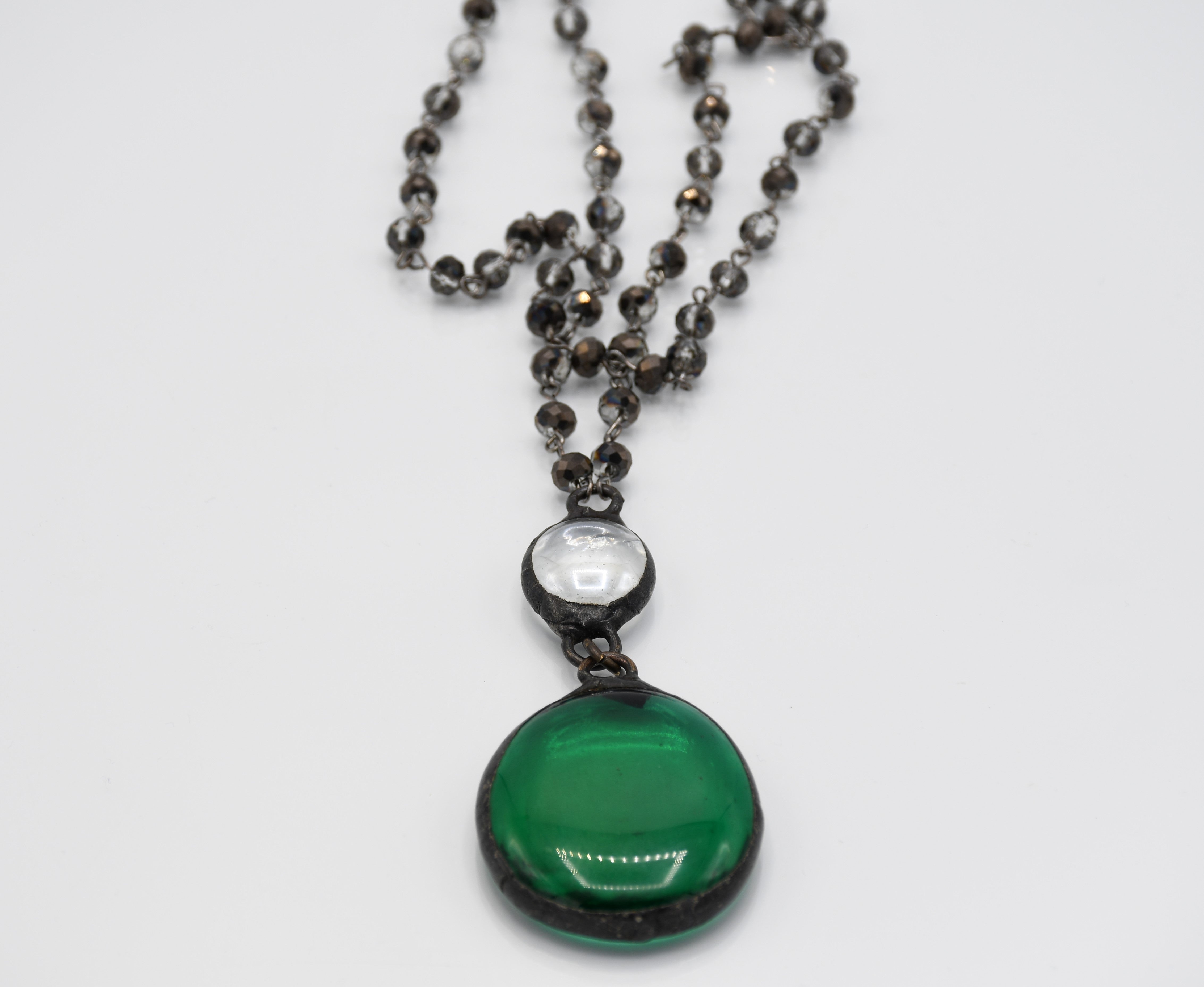 Emerald Green and clear glass soldered necklace