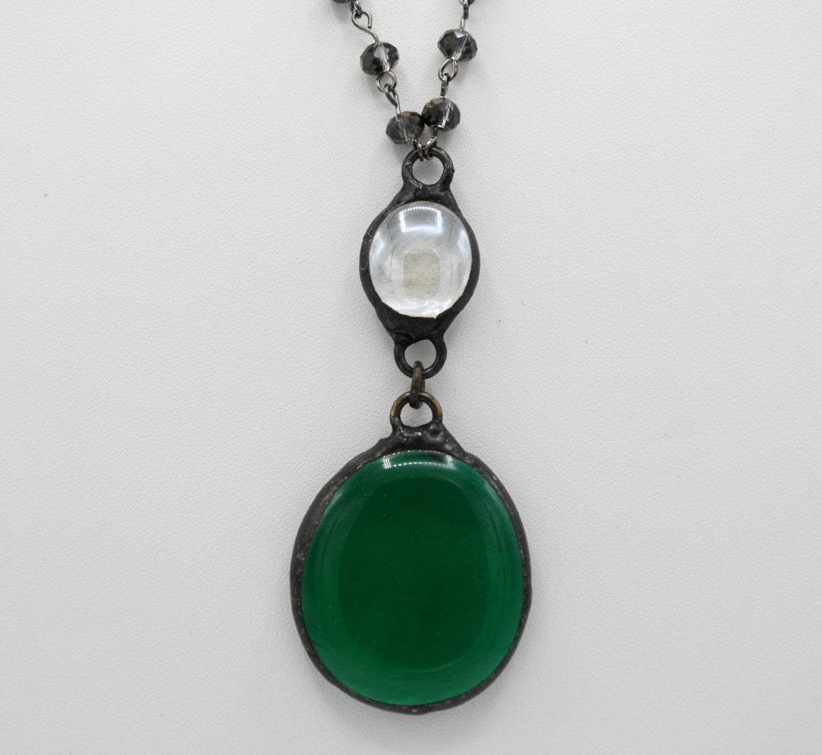 Emerald Green and clear glass soldered necklace