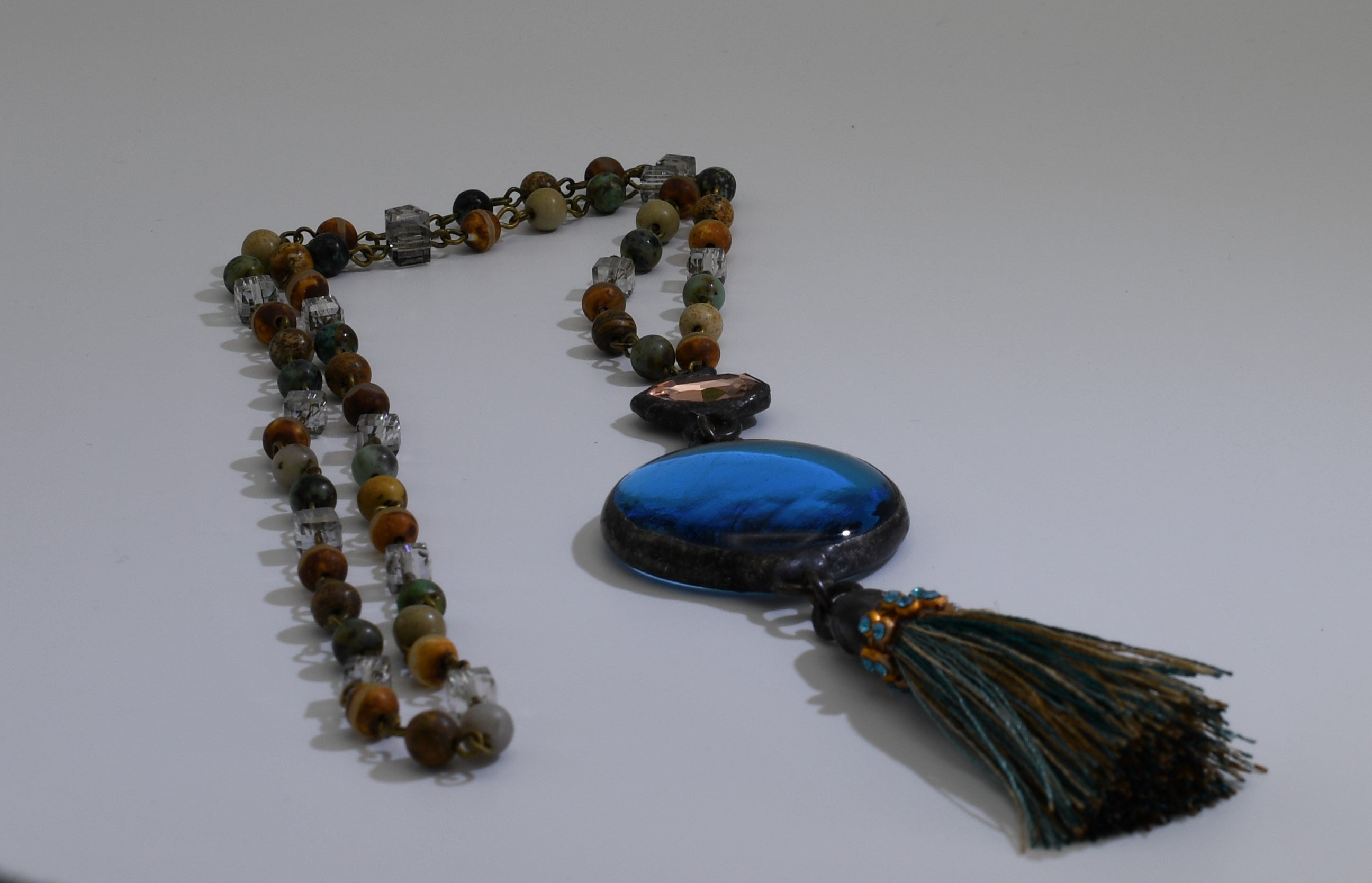 Blue and Brown tassel necklace (one of a kind)