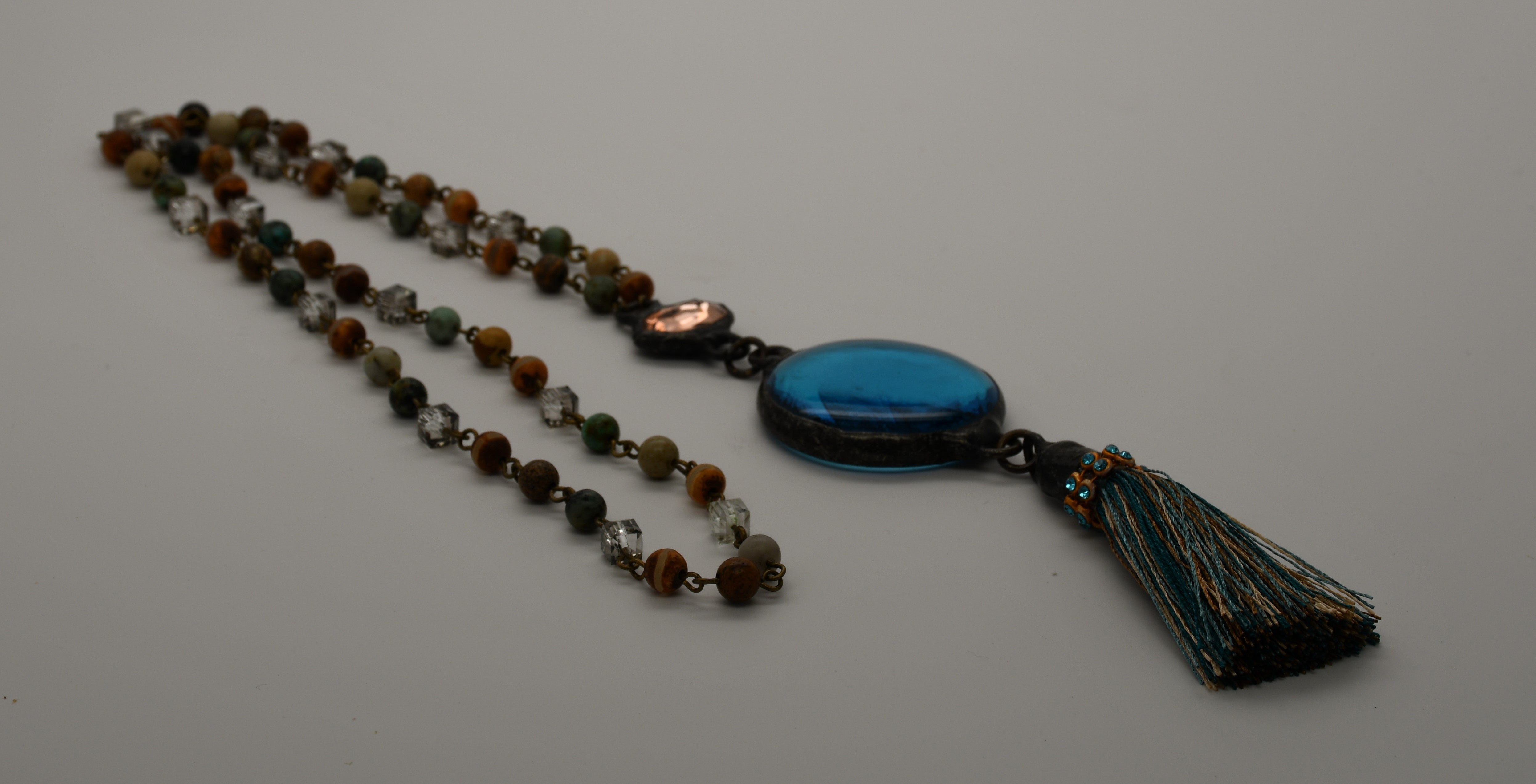 Blue and Brown tassel necklace (one of a kind)