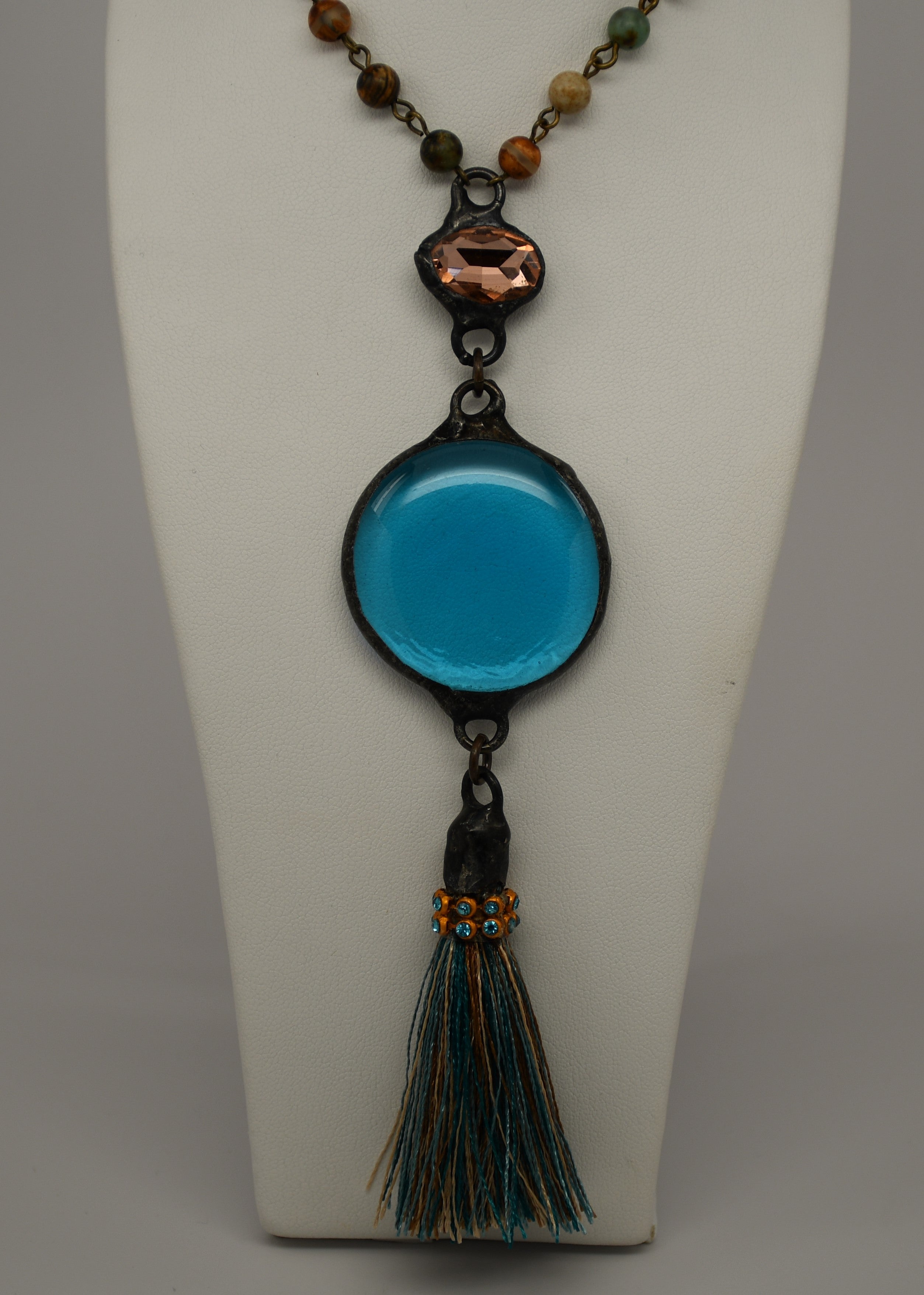 Blue and Brown tassel necklace (one of a kind)