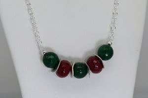 Ruby Jade and Emerald Jade set with sterling silver necklace