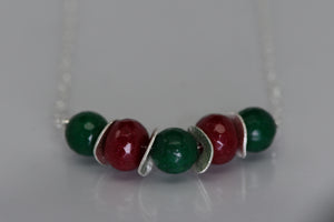 Ruby Jade and Emerald Jade set with sterling silver necklace