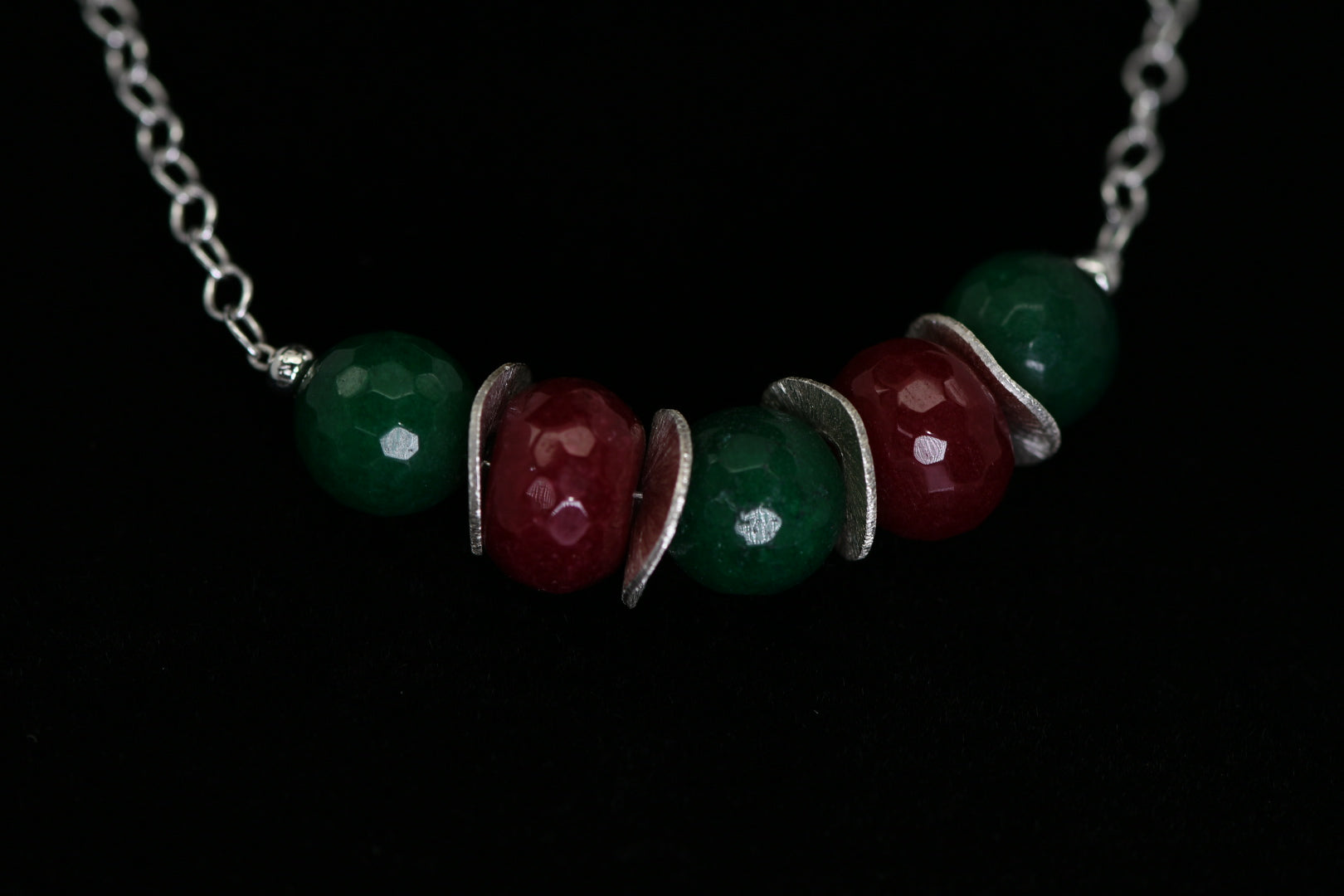 Ruby Jade and Emerald Jade set with sterling silver necklace