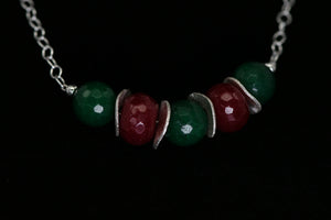 Ruby Jade and Emerald Jade set with sterling silver necklace