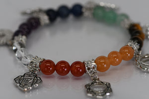 Chakra bracelet with charms - tiger eye, Amethyst, Aventurine, Carnelian, Sodalite, Citrine