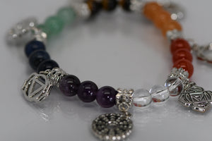 Chakra bracelet with charms - tiger eye, Amethyst, Aventurine, Carnelian, Sodalite, Citrine