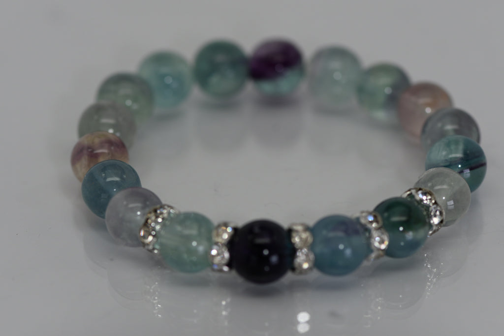 Fluorite crystal bracelet with rhinestone spacers