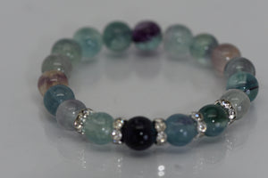 Fluorite crystal bracelet with rhinestone spacers