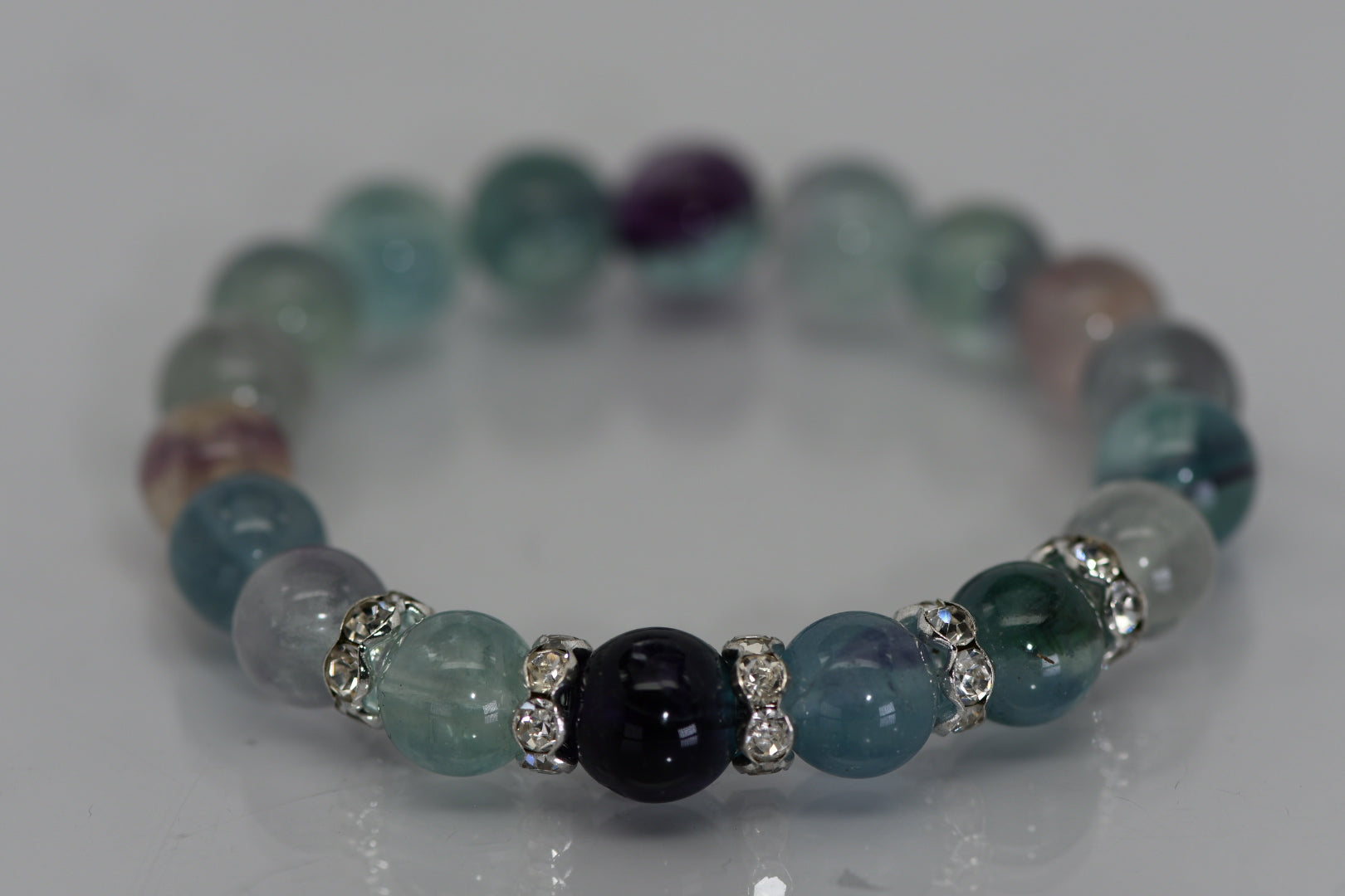 Fluorite crystal bracelet with rhinestone spacers