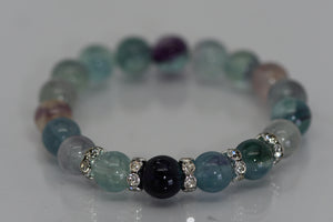 Fluorite crystal bracelet with rhinestone spacers