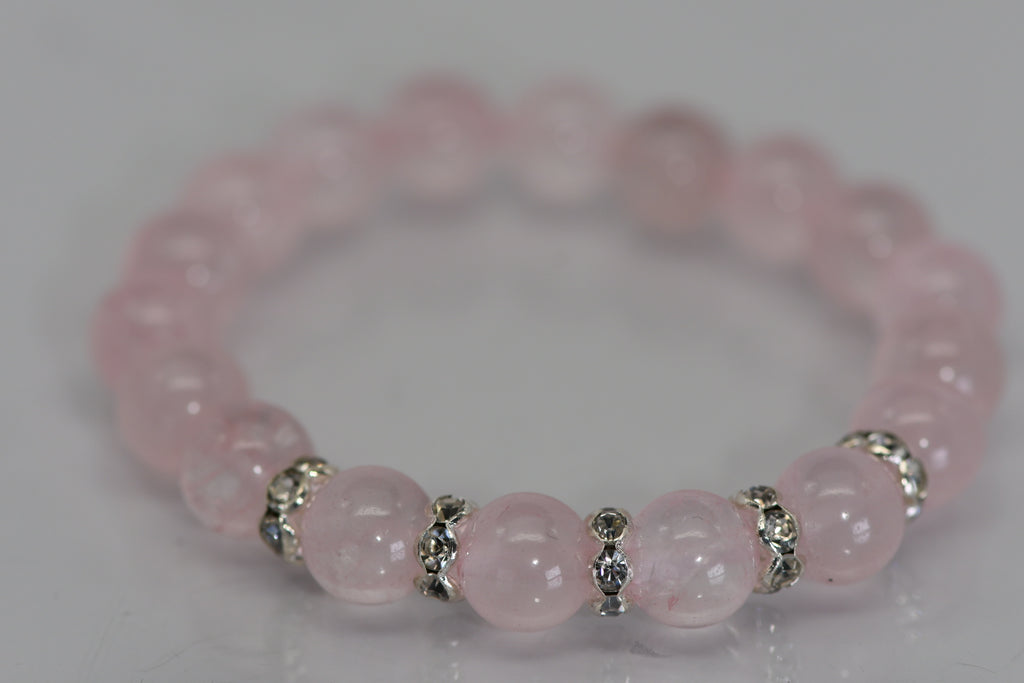 Rose quartz bracelet with rhinestone spacers