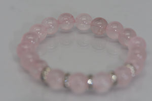 Rose quartz bracelet with rhinestone spacers