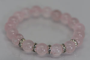 Rose quartz bracelet with rhinestone spacers