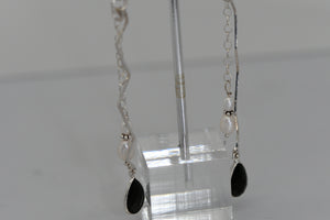 Hammered sterling silver earrings with pearls and black faceted crystal