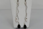 Hammered sterling silver earrings with pearls and black faceted crystal