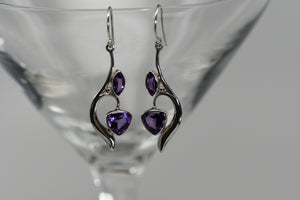 Two Stone drop dangle earrings - different stone options Amethyst and Peridot