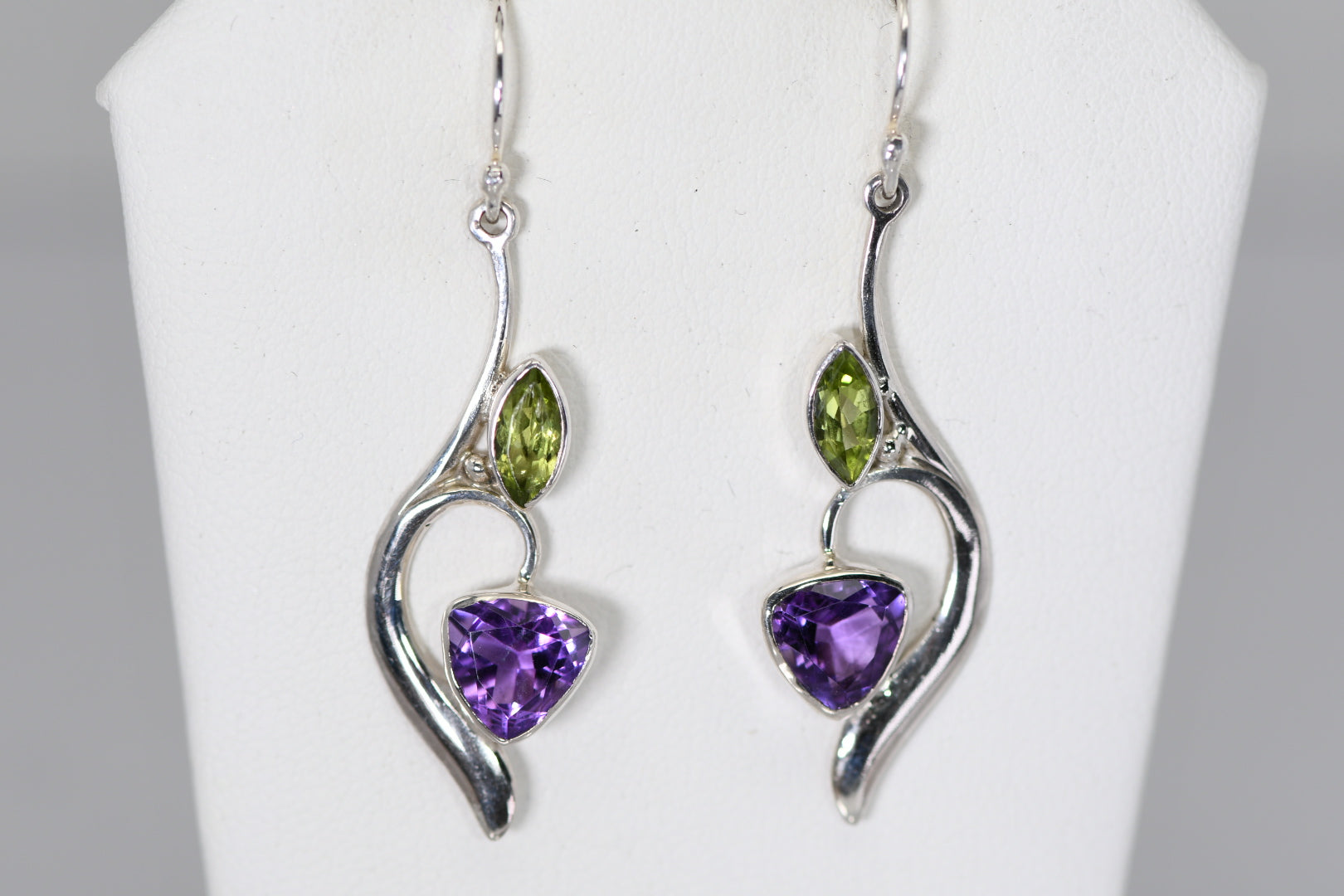 Two Stone drop dangle earrings - different stone options Amethyst and Peridot