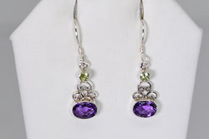 Oval drop earrings in sterling silver (Amethyst, Opal or Peridot)