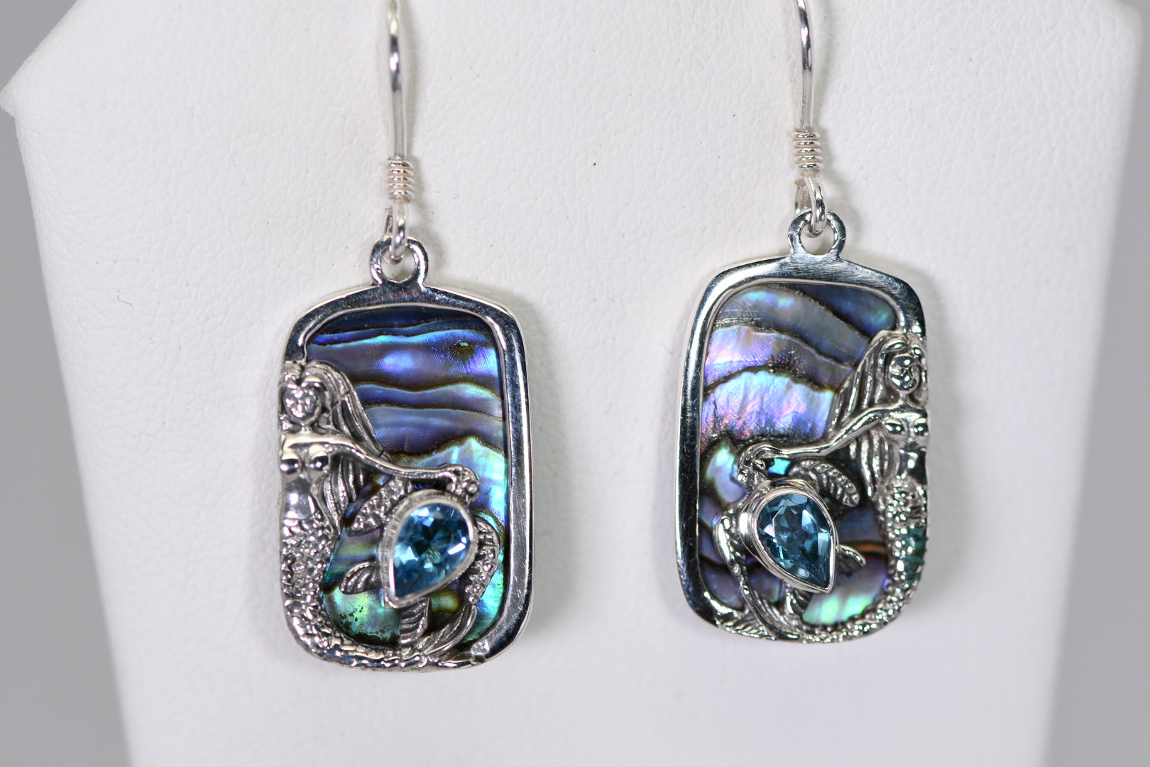 Mermaid earrings with Abalone and topaz or Abalone and Green Quartz