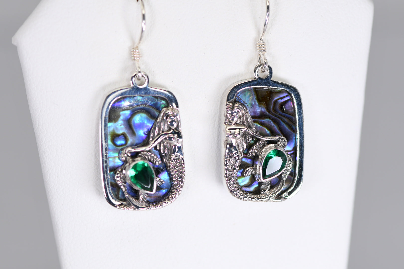 Mermaid earrings with Abalone and topaz or Abalone and Green Quartz