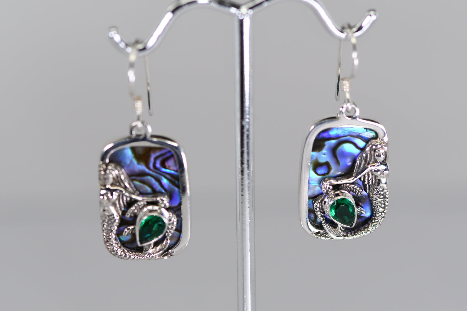 Mermaid earrings with Abalone and topaz or Abalone and Green Quartz