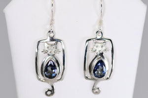 Cat earrings with Blue Quartz, Green Quartz or Amethyst