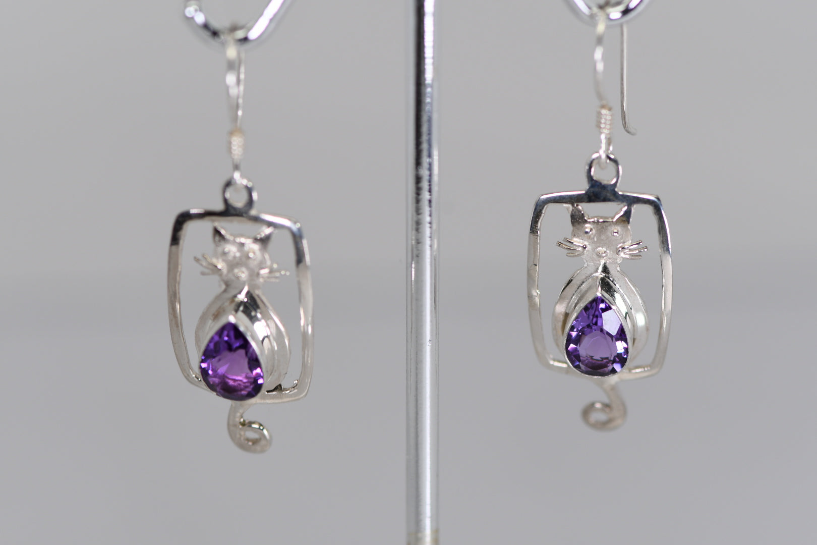 Cat earrings with Blue Quartz, Green Quartz or Amethyst