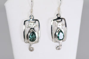 Cat earrings with Blue Quartz, Green Quartz or Amethyst