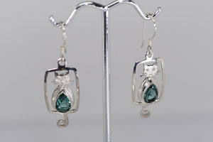 Cat earrings with Blue Quartz, Green Quartz or Amethyst