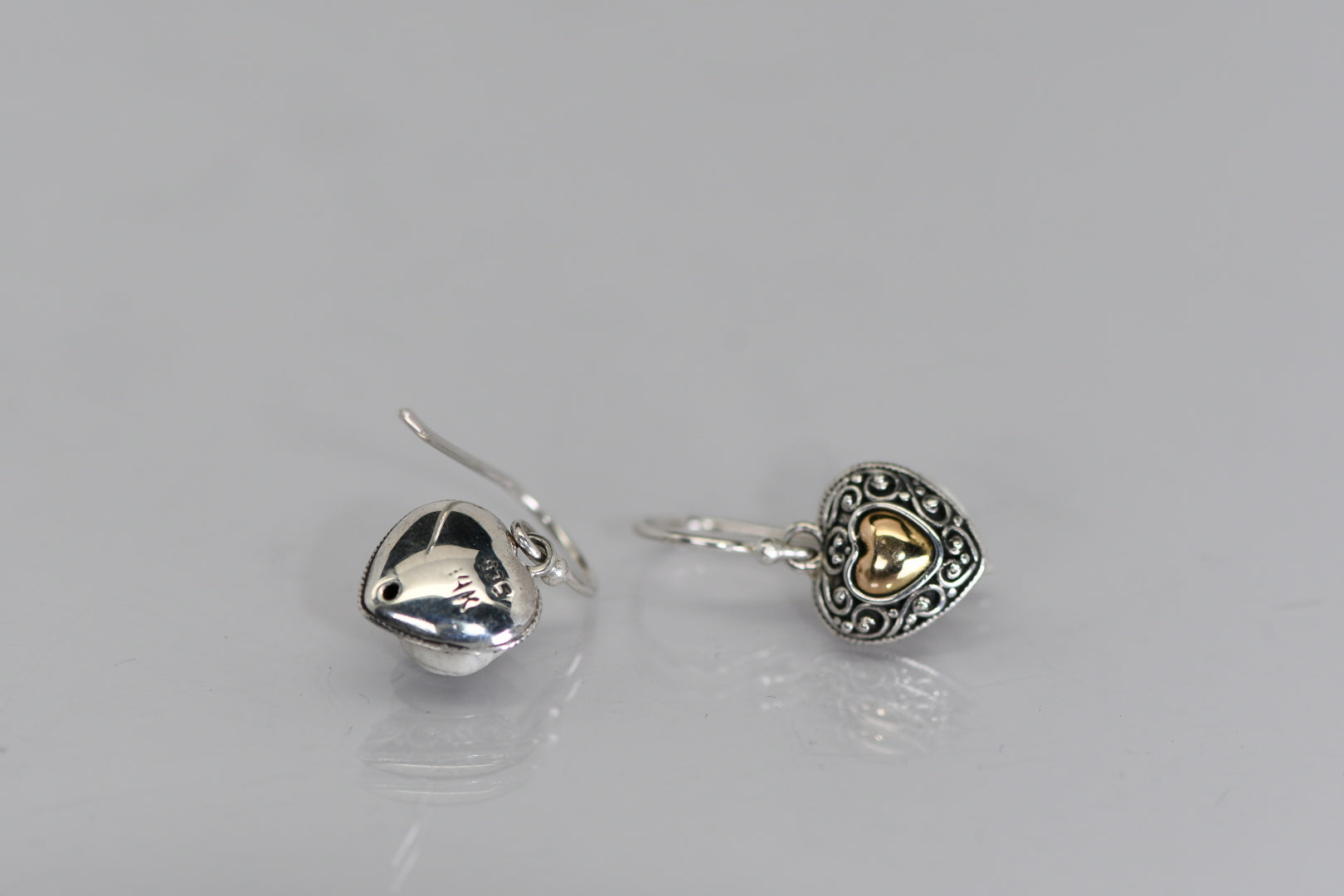 Heart two tone earrings - Sterling and gold tone