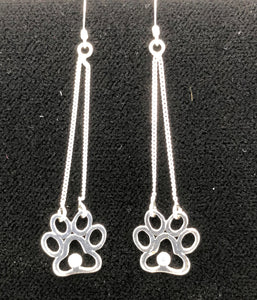 Dog Paw on chain Earrings sterling silver