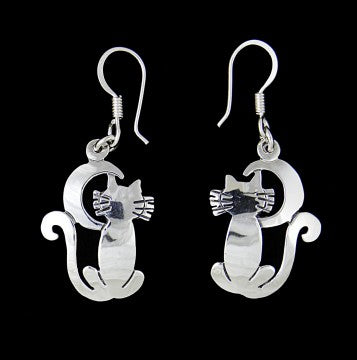 Cat with moon earrings in Sterling Silver