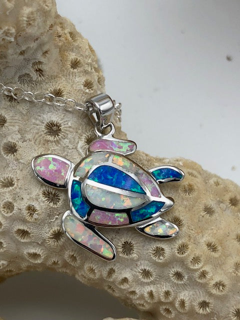 Sea Turtle - Opal - White and blue