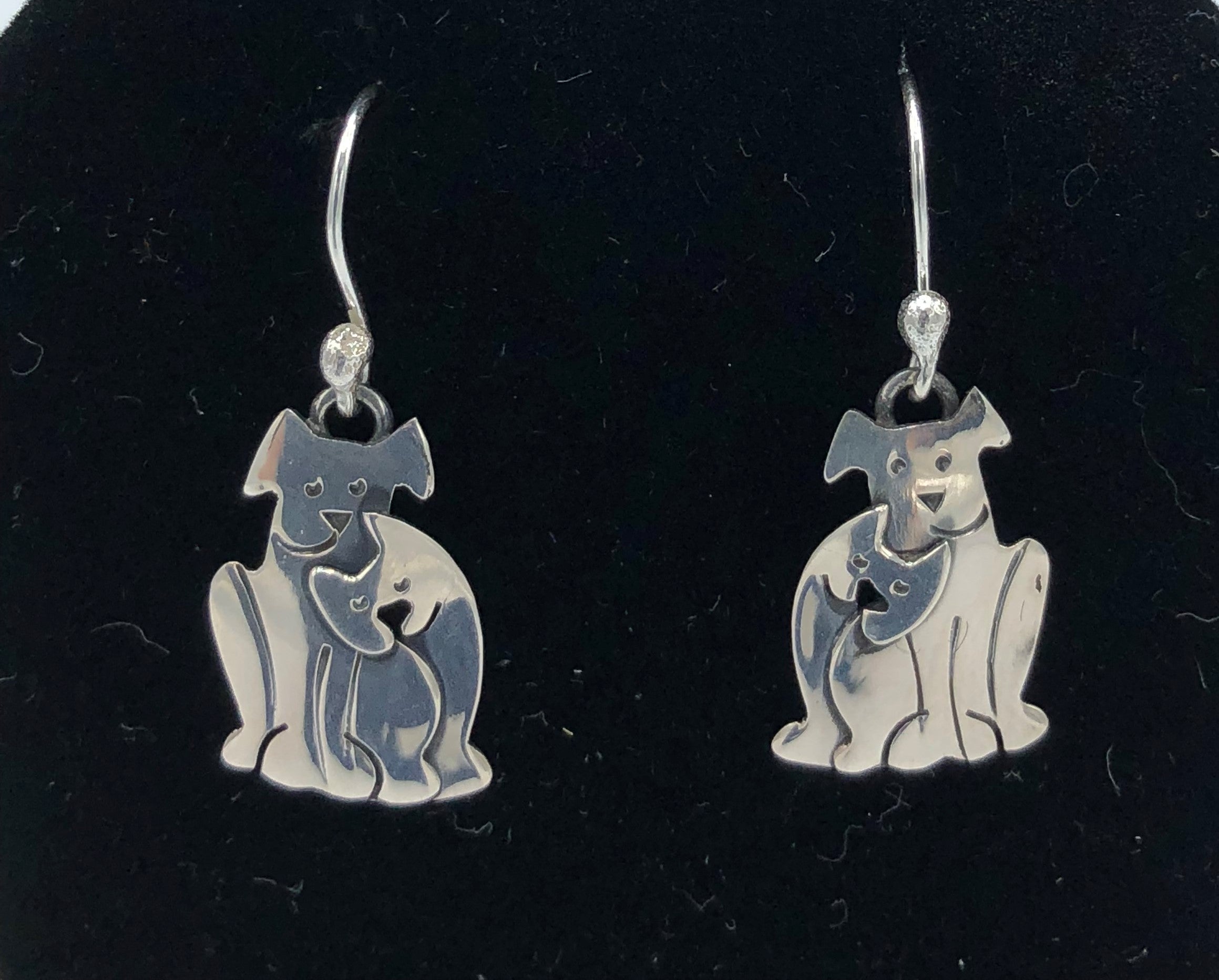 Dog and puppy sterling silver earrings