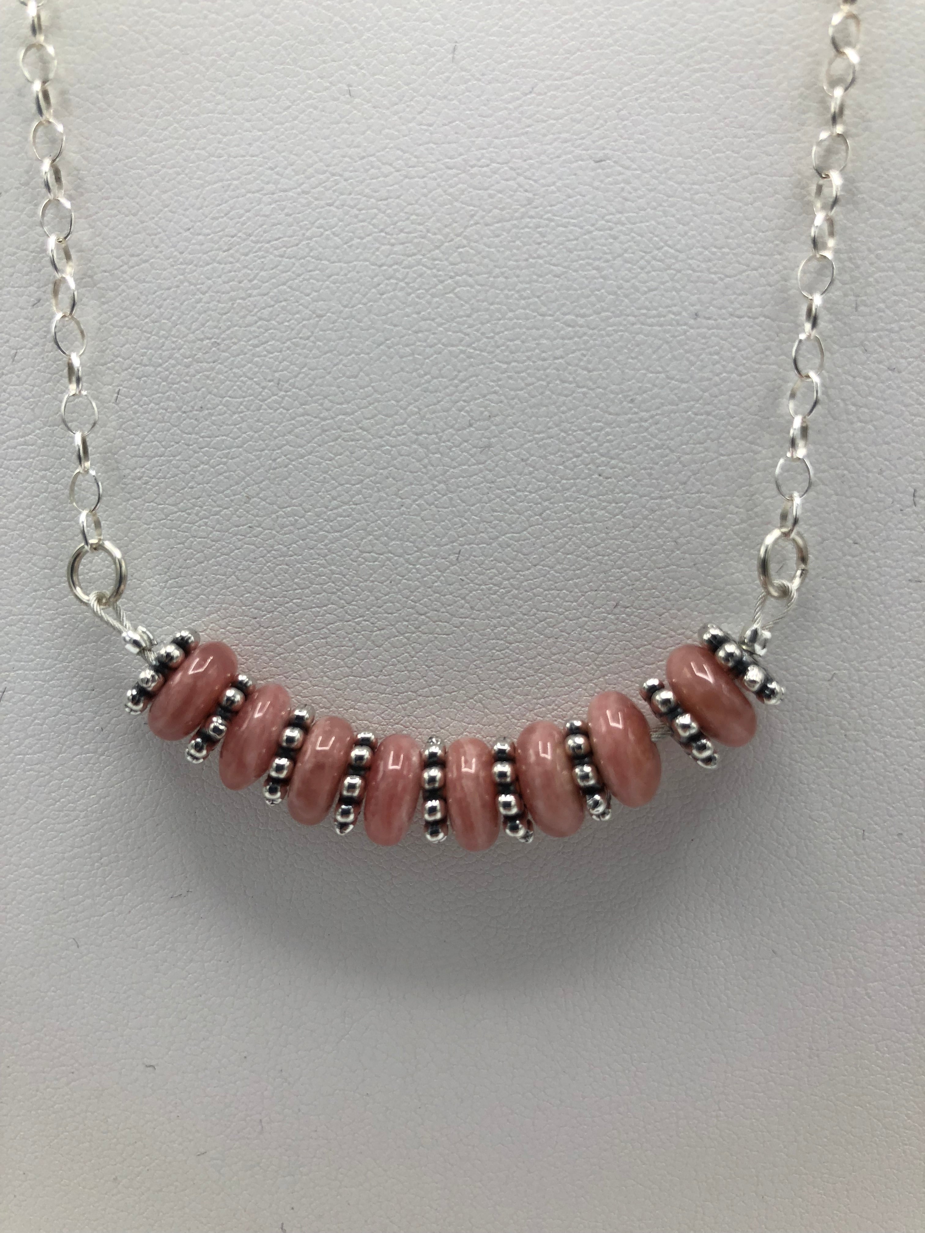 Beautiful Rhodochrosite Necklace with Sterling silver chain