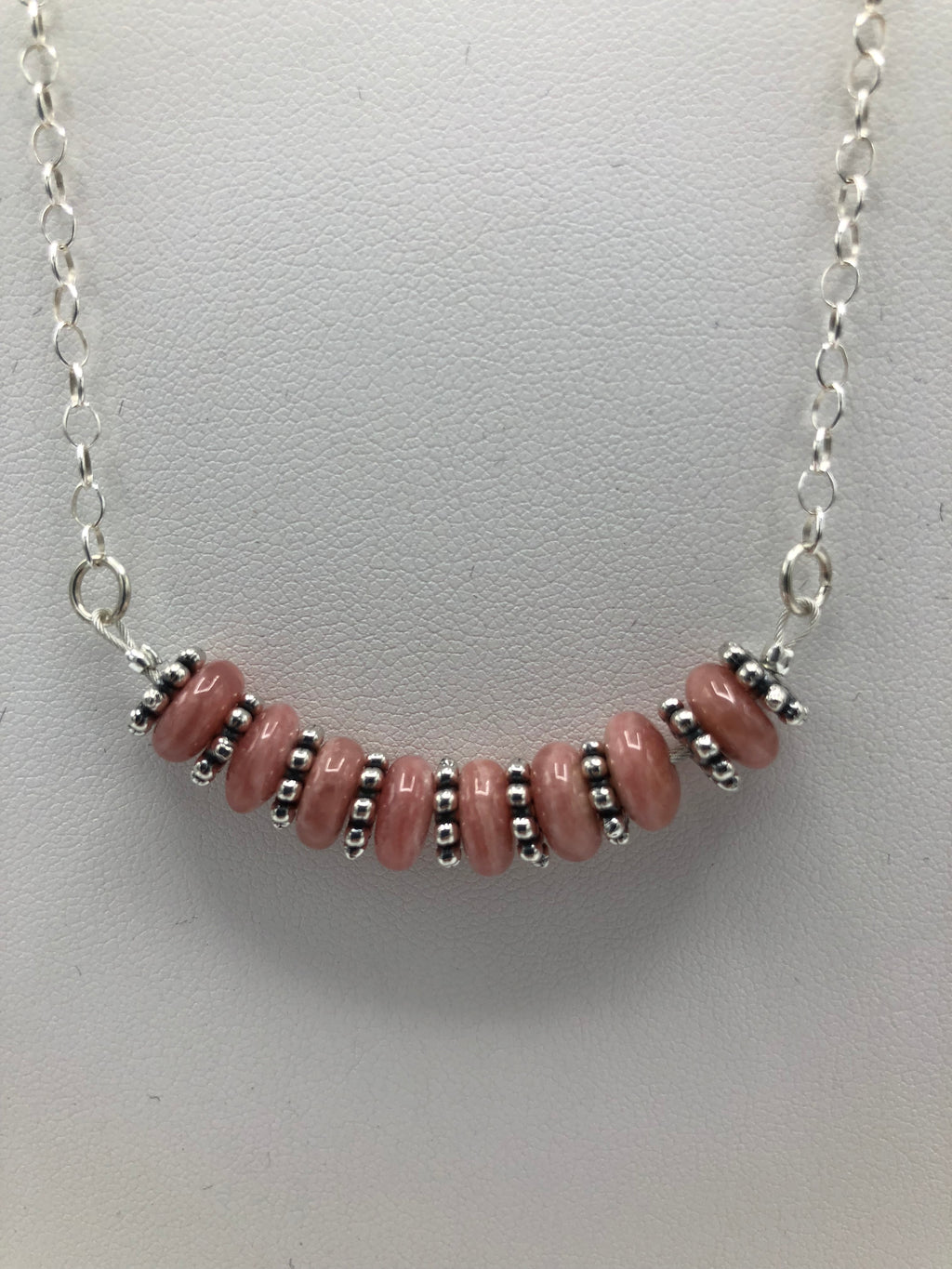 Beautiful Rhodochrosite Necklace with Sterling silver chain