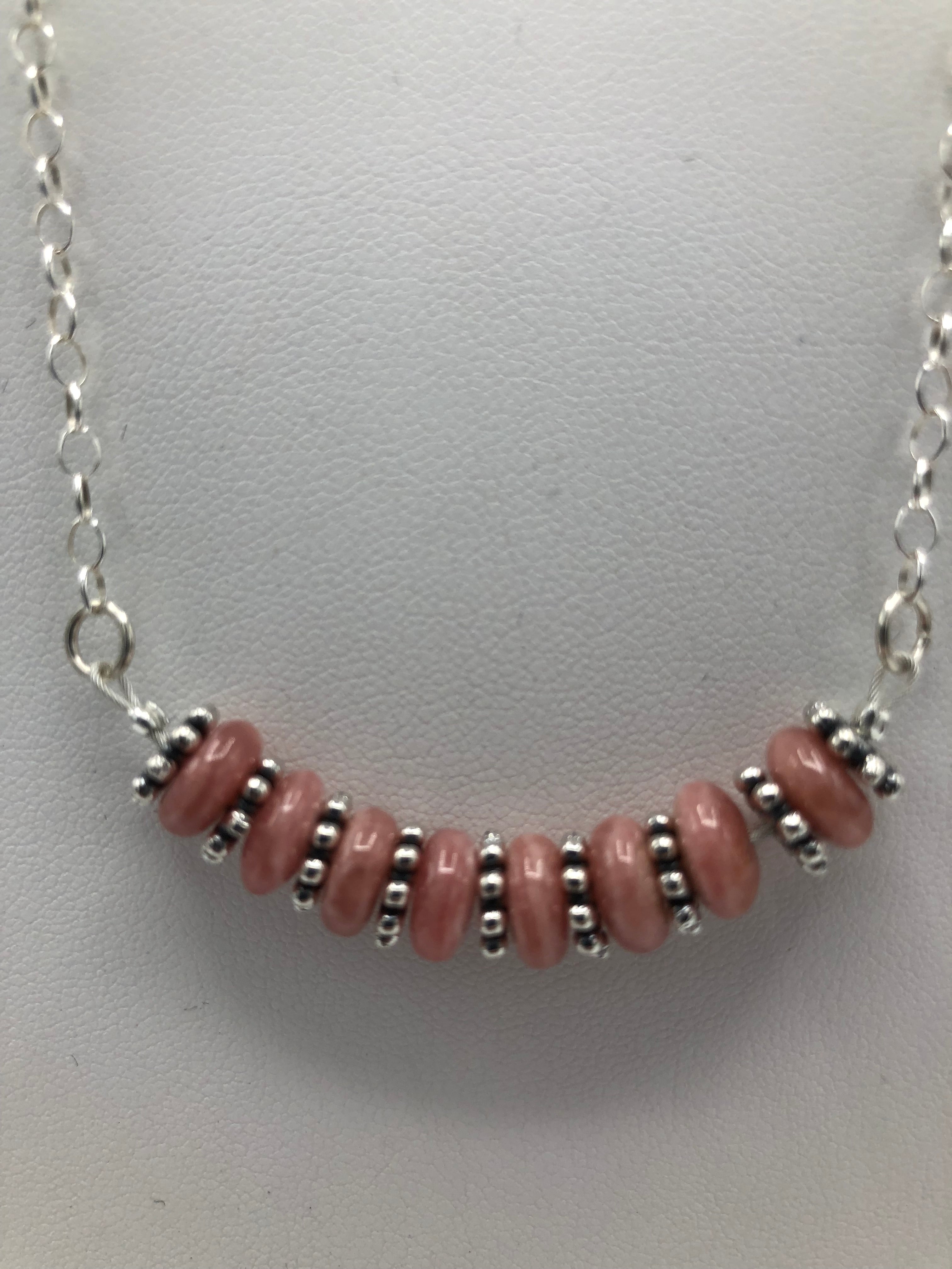 Beautiful Rhodochrosite Necklace with Sterling silver chain