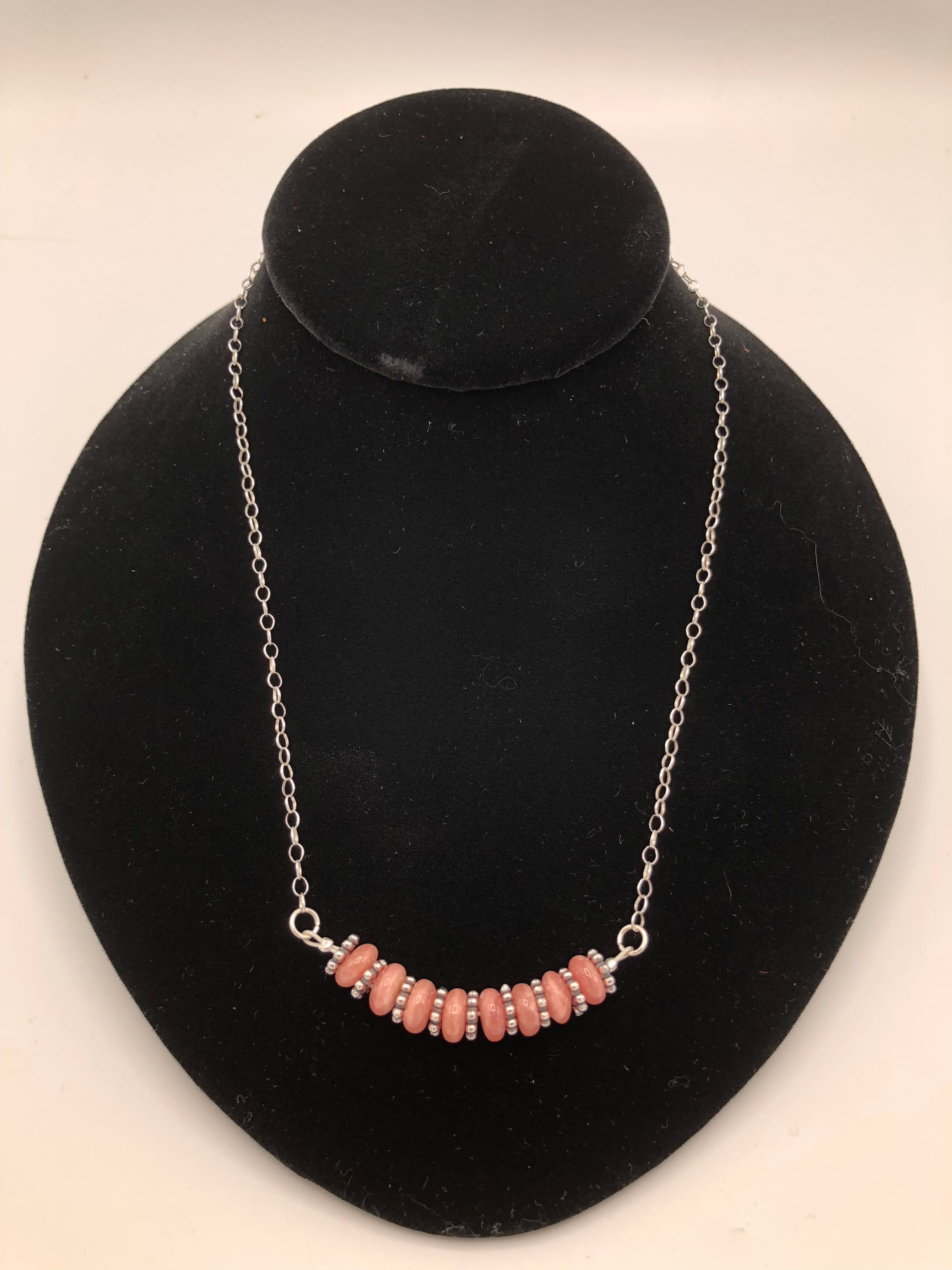 Beautiful Rhodochrosite Necklace with Sterling silver chain