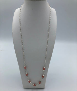 Beautiful twisted link rhodochrosite necklace with Sterling silver chain