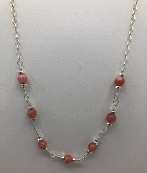 Beautiful twisted link rhodochrosite necklace with Sterling silver chain