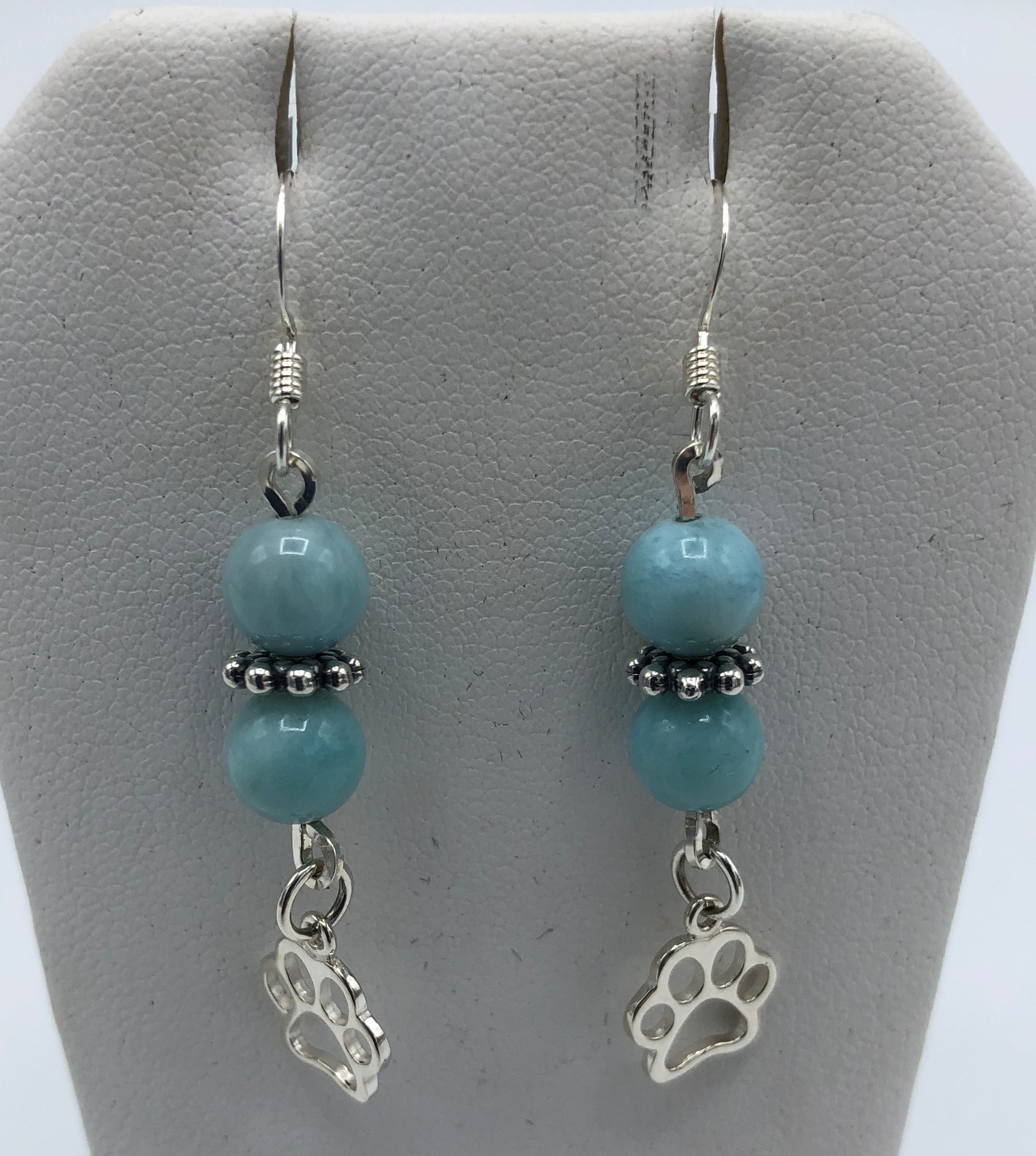 Larimar Earrings with dog paw in sterling silver